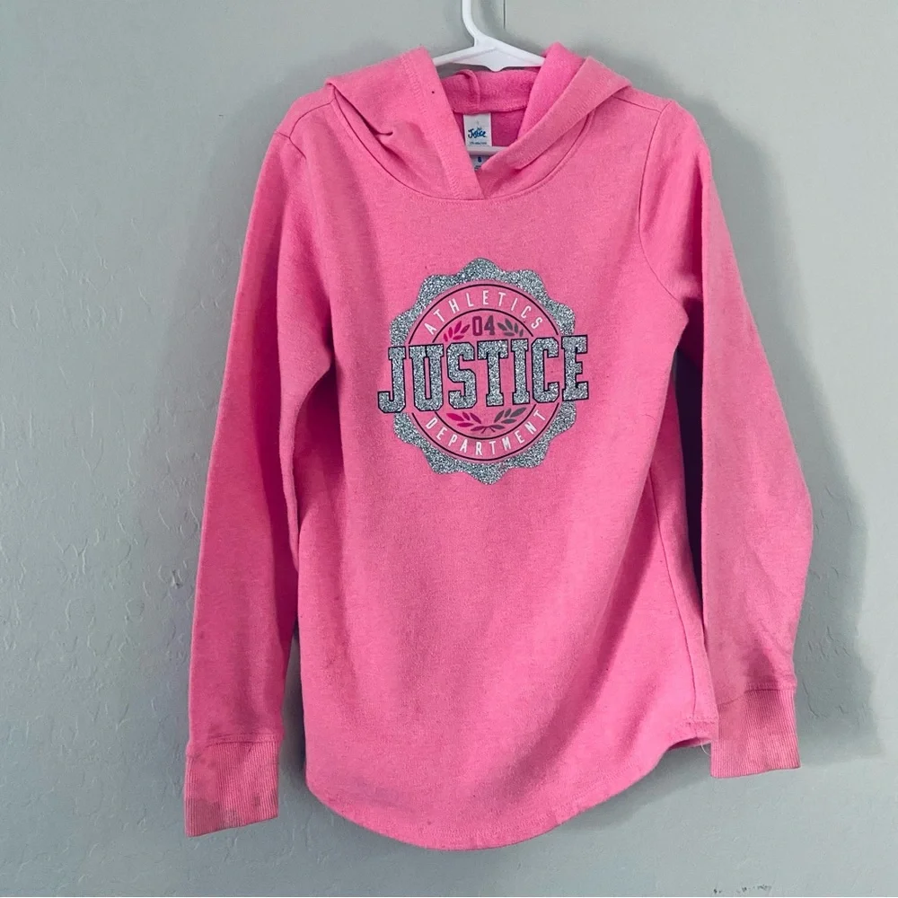 Justice Girls Hoodie Size 8 Pink Silver Glitter Shimmery‎